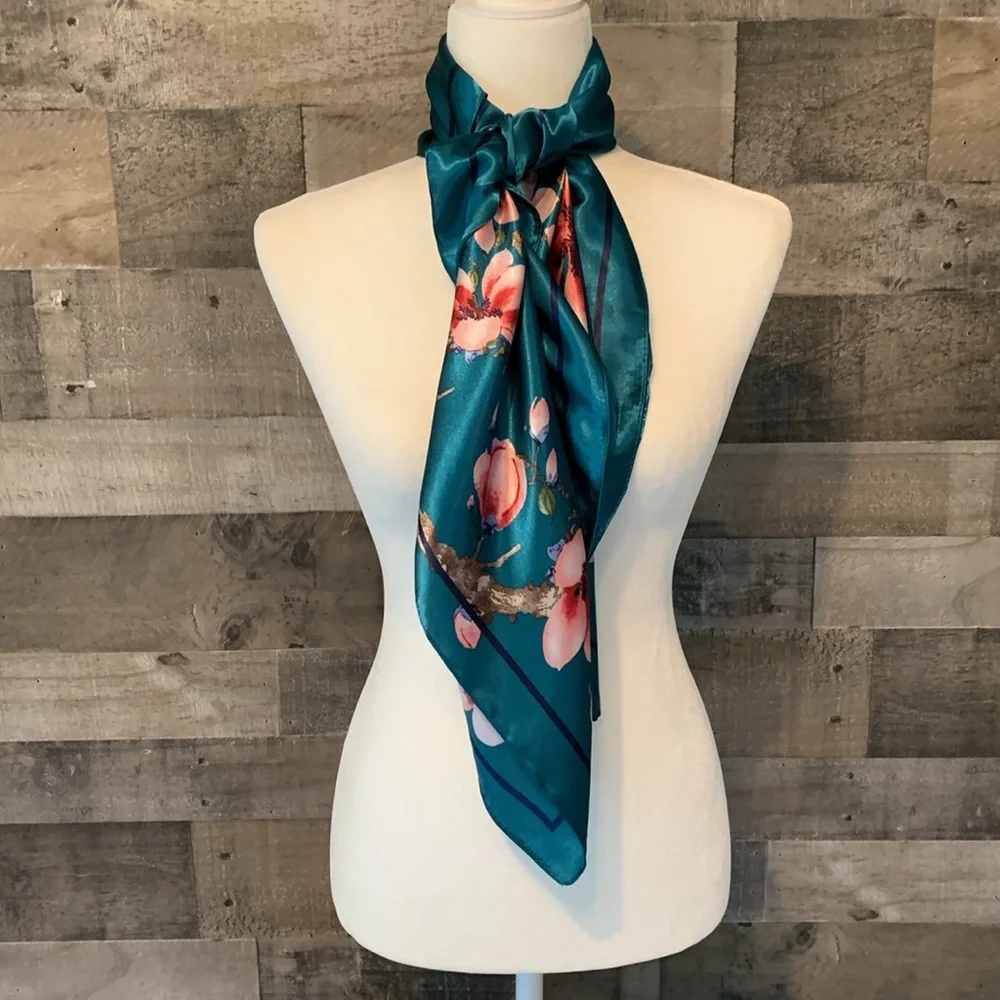 Elegant Floral Scarf Square Floral Scarf - Picture 16 of 16